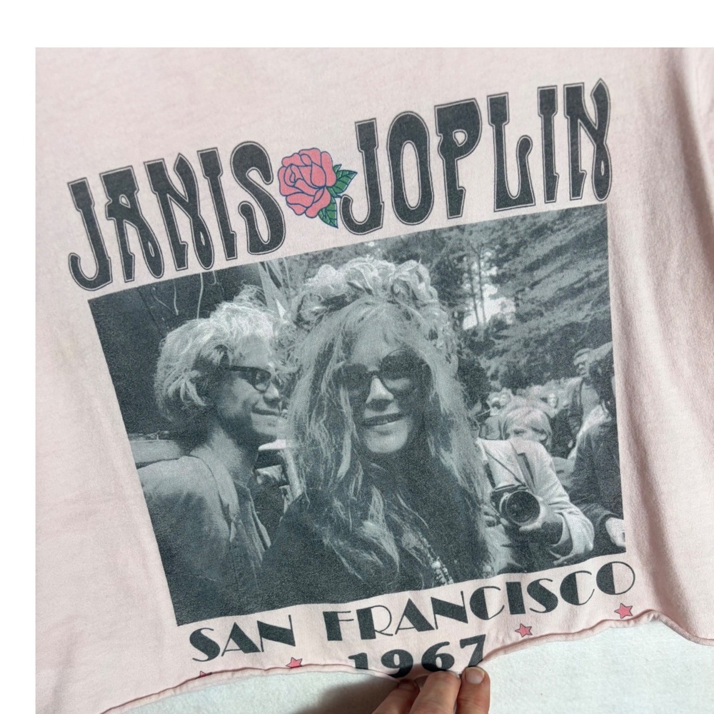 Janis Joplin San Francisco 1967 Cropped Graphic T-Shirt Pink Women Large - Picture 2 of 5